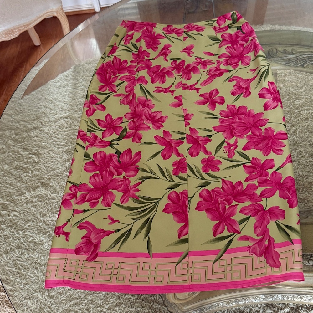 Vintage Oscar de la Renta 100% Silk Floral Maxi Skirt Size 10 A-Line High Waist - Picture 2 of 10